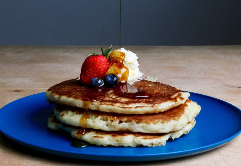 Sweet and Fluffy Pancakes with Fresh Berries and Maple Syrup