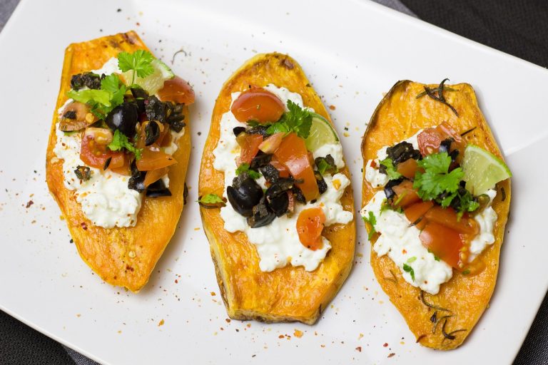 Baked Sweet Potato with Cheese Toppings