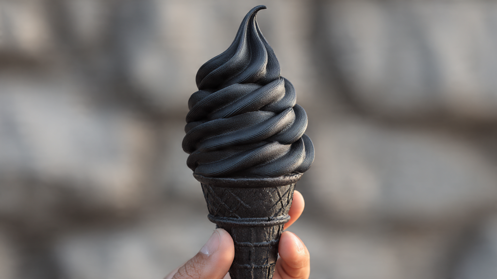black charcoal ice cream viral dessert photo