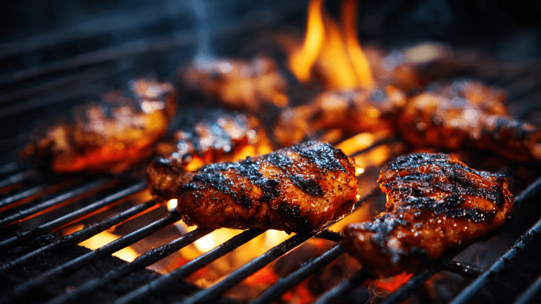 Grilling chicken on charcoal for smoky flavor and juicy texture