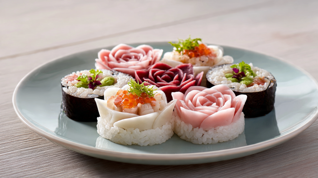 sushi arranged like a flower bouquet viral photo