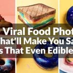 colorful collage of viral food photos — cake shoe, rainbow grilled cheese, galaxy doughnuts, cotton candy burrito — food trends 2025