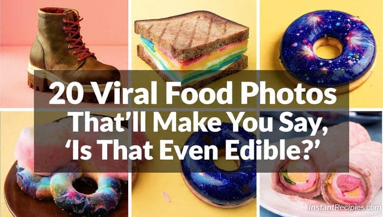 colorful collage of viral food photos — cake shoe, rainbow grilled cheese, galaxy doughnuts, cotton candy burrito — food trends 2025