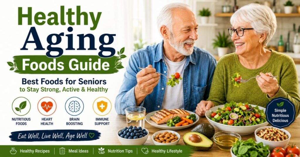 Healthy Aging Foods Guide for seniors with nutritious meals and healthy lifestyle tips